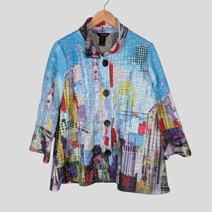 Ali Miles Artsy Abstract Lightweight Quilted Wire Collar Button Jacket Size M